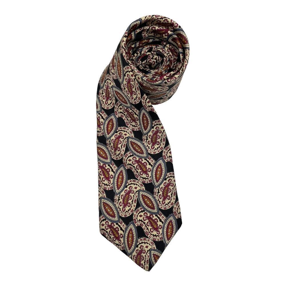 Vintage Liberty Of London Red Cream Blue Paisily Print All Silk Neck Tie